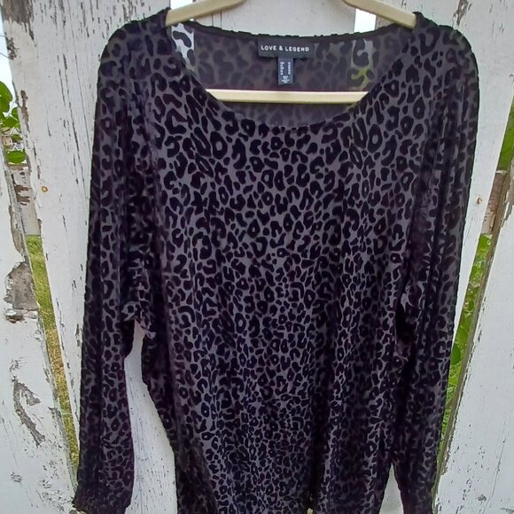 Sheer Love & Legend cheetah print black long-sleeved top - Picture 1 of 5